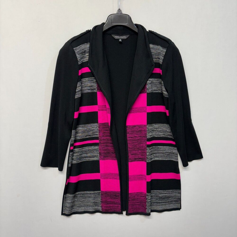 Ming Wang Women Open Front Cardigan Knit Sweater Size Medium Acrylic D047 -30